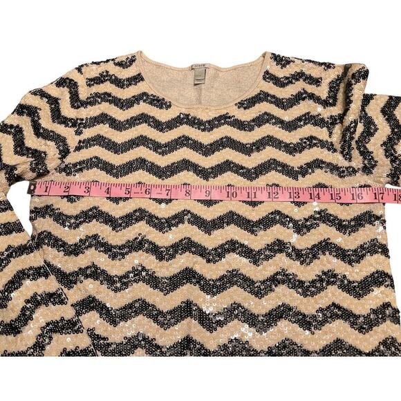J. Crew Sequin Chevron Stripe Sweater Size S Cream Black Sparkle Festive Preppy - Picture 8 of 9